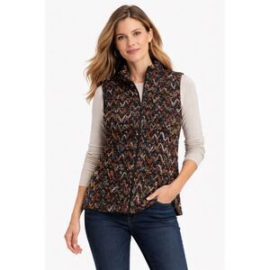 Coldwater Creek Tweed Chenille Vest Women’s SZ M Multi Zig zag Boho Textured Zip